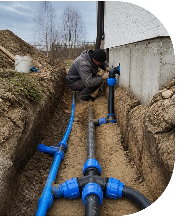 Монтаж наружного водопровода на участке под ключ в Тобольске